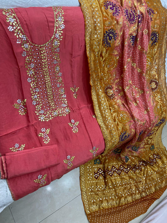 fish mukesh tusal silk shirt trouser with banarsi jamawar dupatta